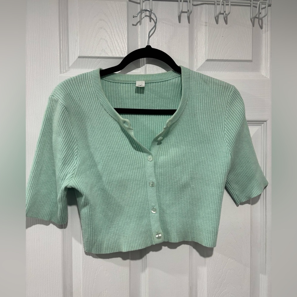 Ribbed Cardigan Cropped - Mint Green